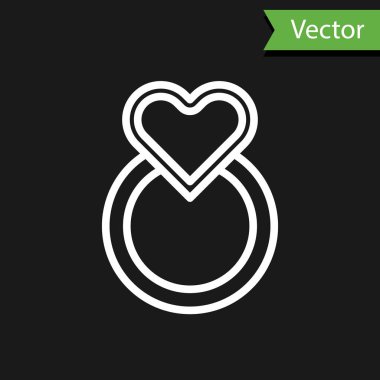 Beyaz çizgili alyans simgesi siyah arkaplanda izole edilmiş. Gelin ve damat mücevher tabelası. Evlilik sembolü. Elmas yüzük. Vektör İllüstrasyonu