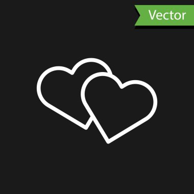 Beyaz çizgi kalp simgesi siyah arkaplanda izole edildi. Romantik sembol, bağlanma, tutku ve düğün. Sevgililer Günü sembolü. Vektör İllüstrasyonu