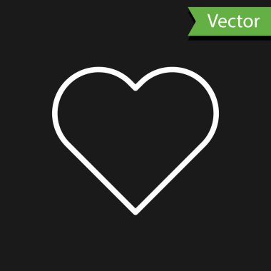 Beyaz çizgi kalp simgesi siyah arkaplanda izole edildi. Romantik sembol, bağlanma, tutku ve düğün. Sevgililer Günü sembolü. Vektör İllüstrasyonu