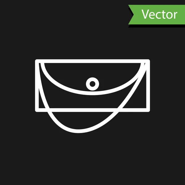 Белая линия сцепления мешок значок изолирован на черном фоне. Женщины сжимают сумочку. Векторная миграция — стоковый вектор