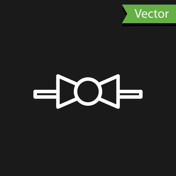 Weiße Linie Fliege Symbol isoliert auf schwarzem Hintergrund. Vektorillustration — Stockvektor