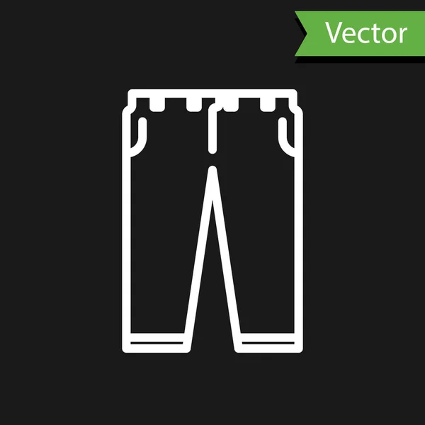 Weiße Linie Hose Symbol isoliert auf schwarzem Hintergrund. Vektorillustration — Stockvektor