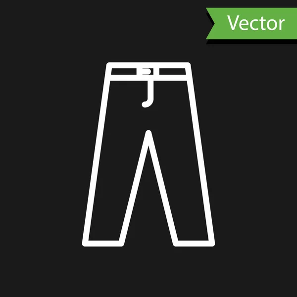 Weiße Linie Hose Symbol isoliert auf schwarzem Hintergrund. Vektorillustration — Stockvektor