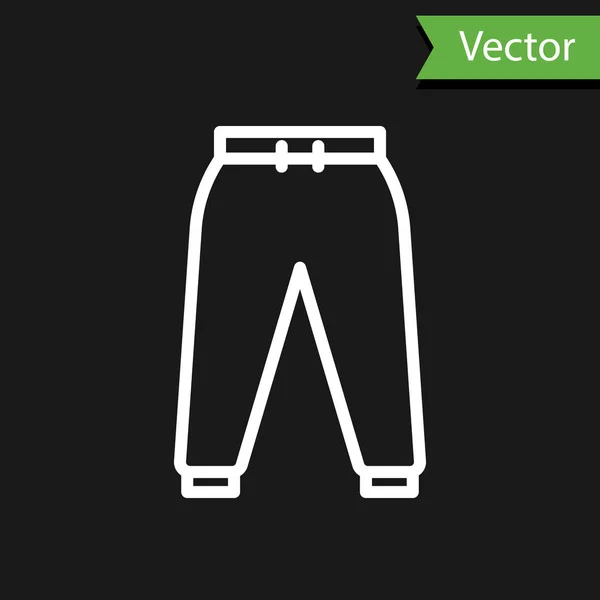 Línea blanca Icono de pantalones deportivos aislado sobre fondo negro. Ilustración vectorial — Vector de stock
