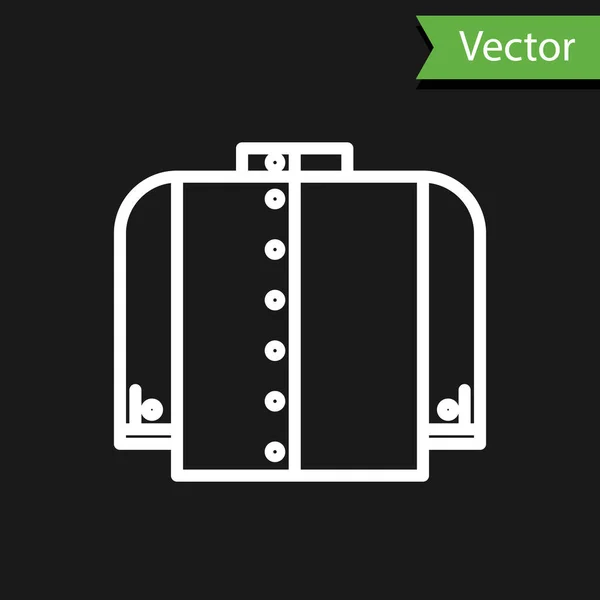 Weiße Linie T-Shirt-Symbol isoliert auf schwarzem Hintergrund. Vektorillustration — Stockvektor