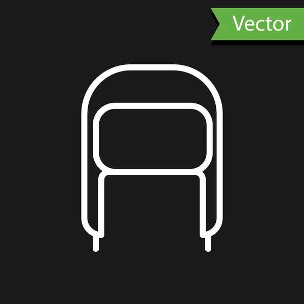 Weiße Linie Wintermütze mit Ohrenklappen Symbol isoliert auf schwarzem Hintergrund. Vektorillustration — Stockvektor
