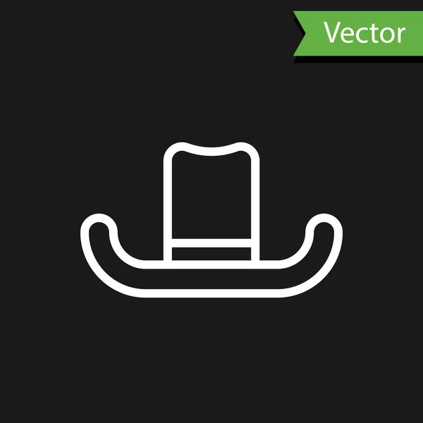 Línea blanca Sombrero de hombre con icono de cinta aislado sobre fondo negro. Ilustración vectorial — Vector de stock