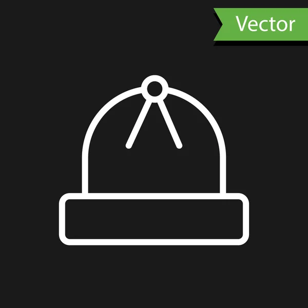 Línea blanca Icono del sombrero de invierno aislado sobre fondo negro. Ilustración vectorial — Vector de stock