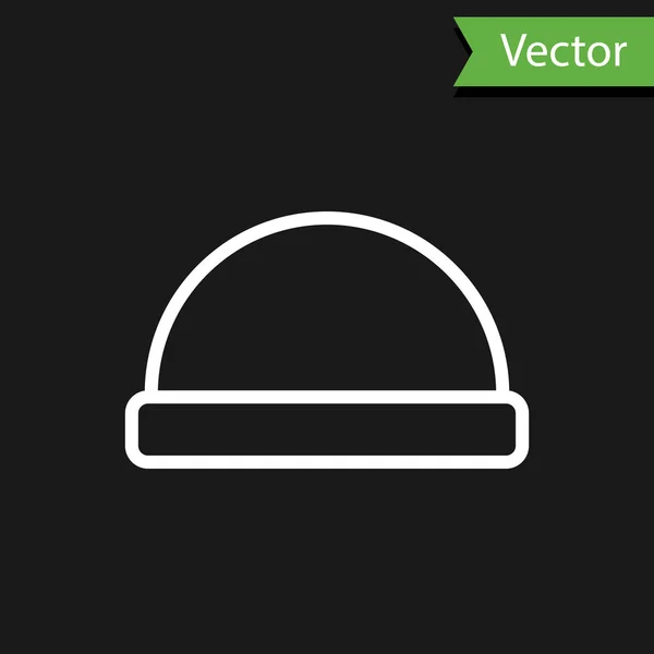 Ligne blanche Bonnet icône de chapeau isolé sur fond noir. Illustration vectorielle — Image vectorielle