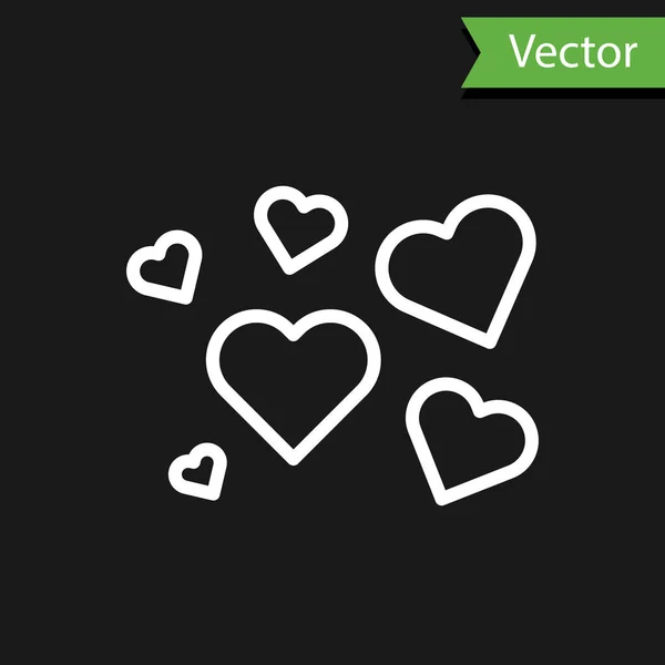 Línea blanca Icono del corazón aislado sobre fondo negro. Símbolo romántico vinculado, unirse, pasión y boda. Símbolo de San Valentín. Ilustración vectorial — Vector de stock