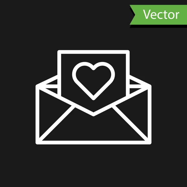 Weißer Briefumschlag mit Valentinsherz-Symbol auf schwarzem Hintergrund. Botschaft Liebe. Brief Liebe und Romantik. Vektorillustration — Stockvektor