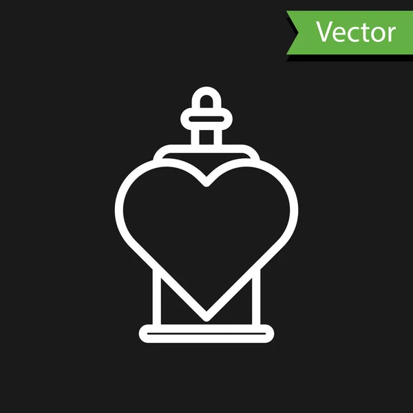 Weiße Linie Flasche mit Liebestrank Symbol isoliert auf schwarzem Hintergrund. Valentinstag-Symbol. Vektorillustration — Stockvektor