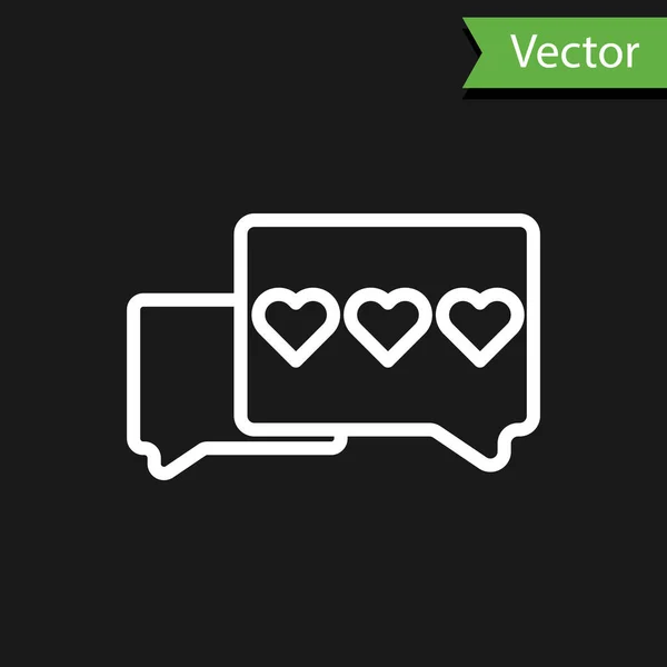 Línea blanca Like e icono del corazón aislado sobre fondo negro. Contra Notificación Icono. Seguidor Insta. Ilustración vectorial — Archivo Imágenes Vectoriales