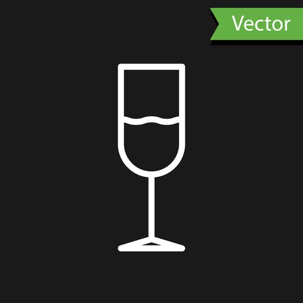 Witte lijn Wijnglas pictogram geïsoleerd op zwarte achtergrond. Een wijnglazen icoon. Goblet symbool. Glaswerk bordje. Vector Illustratie — Stockvector