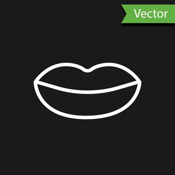White line Smiling lips icon isolated on black background. Smile symbol. Vector Illustration — Stock Vector
