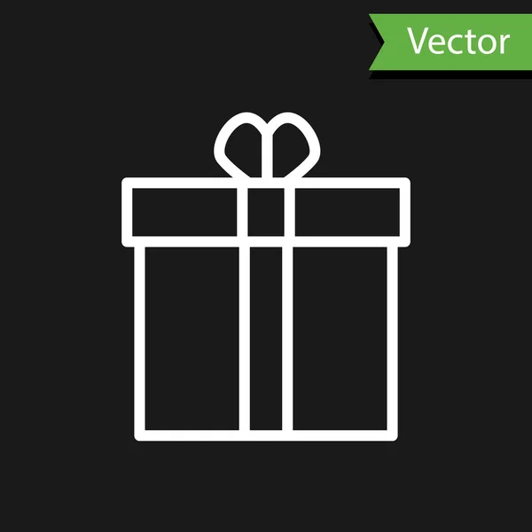 Línea blanca Caja de regalo e icono del corazón aislados sobre fondo negro. Día de San Valentín. Ilustración vectorial — Vector de stock