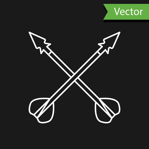 Witte lijn Middeleeuwse gekruiste pijlen pictogram geïsoleerd op zwarte achtergrond. Middeleeuws wapen. Vector Illustratie — Stockvector