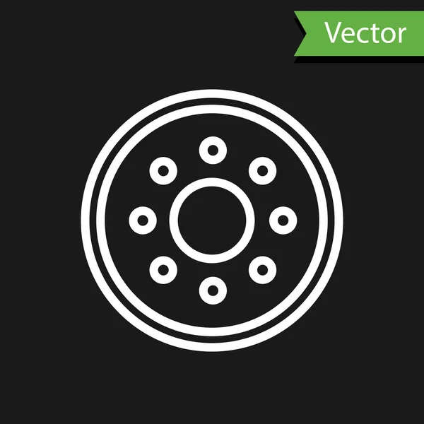 Línea blanca Icono de escudo de madera redonda aislado sobre fondo negro. Seguridad, seguridad, protección, privacidad, concepto de guardia. Ilustración vectorial — Vector de stock