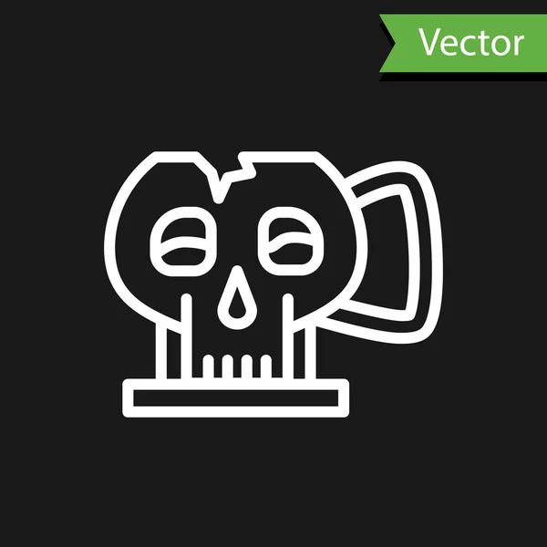 Weiße Linie Tasse aus dem Totenkopf-Symbol isoliert auf schwarzem Hintergrund. Vektorillustration — Stockvektor