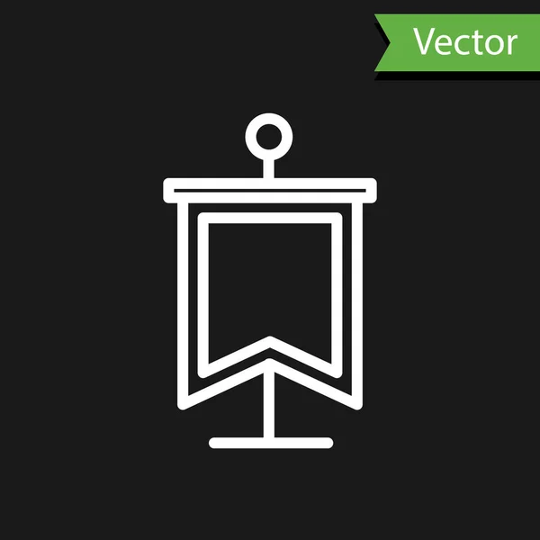 Línea blanca Icono de bandera medieval aislado sobre fondo negro. País, estado o territorio gobernado por un rey o una reina. Ilustración vectorial — Vector de stock