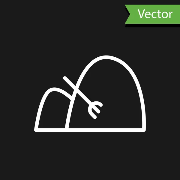 Línea blanca Bale de heno y rastrillo icono aislado sobre fondo negro. Ilustración vectorial — Vector de stock