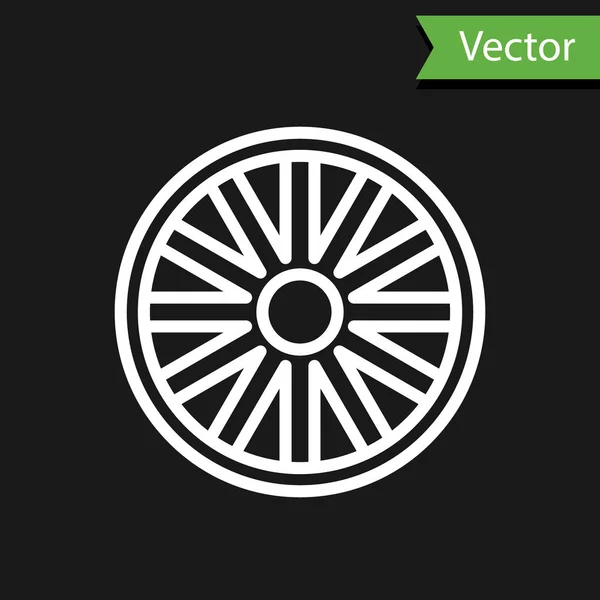 Linha branca Ícone da roda de madeira velha isolado no fundo preto. Ilustração vetorial — Vetor de Stock