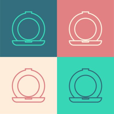 Renk arkaplanında ayna simgesi olan renk çizgisi makyaj tozu. Vektör İllüstrasyonu