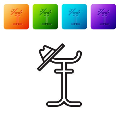 Siyah çizgi kürk standı simgesi beyaz arkaplanda izole edildi. Renkli kare düğmelerle simgeleri ayarla. Vektör İllüstrasyonu