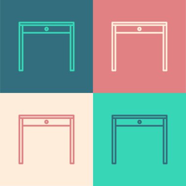 Renk çizgisi tahta masa simgesi renk arkaplanında izole edildi. Vektör İllüstrasyonu