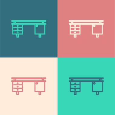 Renk çizgisi ofis masa simgesi renk arkaplanda izole edildi. Vektör İllüstrasyonu