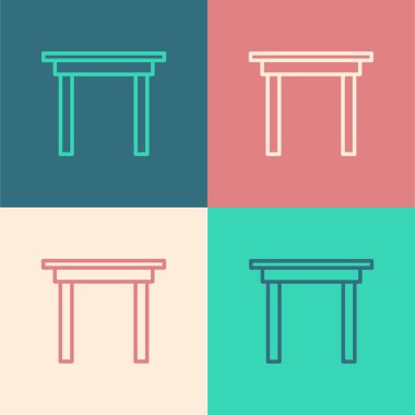 Renk çizgisi tahta masa simgesi renk arkaplanında izole edildi. Vektör İllüstrasyonu