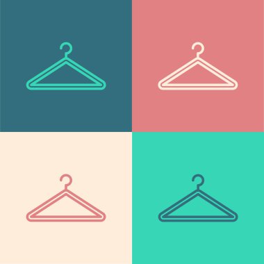 Renk çizgisi elbise askısı simgesi renk arkaplanında izole edildi. Vestiyer ikonu. Kıyafet servis sembolü. Çamaşır askı tabelası. Vektör İllüstrasyonu