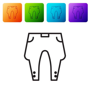 Beyaz arkaplanda siyah çizgili pantolon simgesi izole edildi. Renkli kare düğmelerle simgeleri ayarla. Vektör İllüstrasyonu