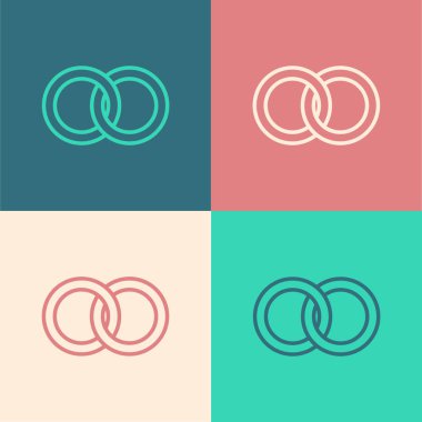 Renk çizgisi alyans simgesi renk arkaplanında izole. Gelin ve damat mücevher tabelası. Evlilik ikonu. Elmas yüzük ikonu. Vektör İllüstrasyonu