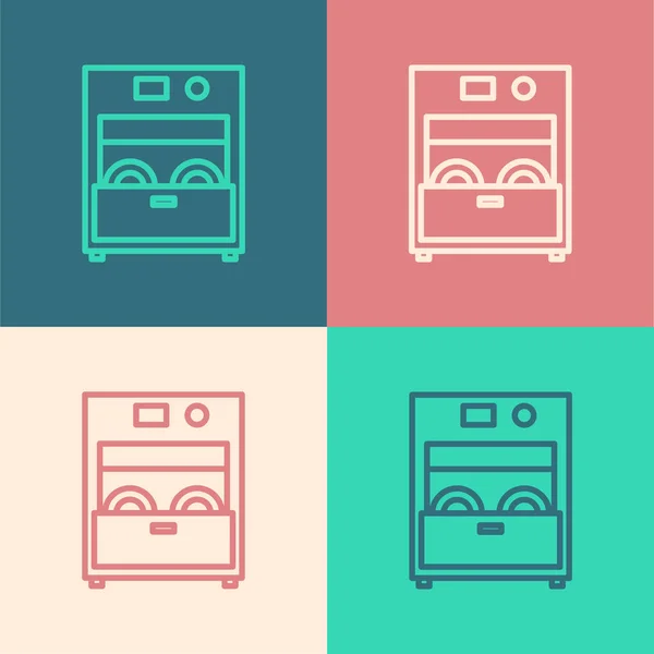 Color line Kitchen dishwasher machine icon isolated on color background. Vector Illustration — 스톡 벡터