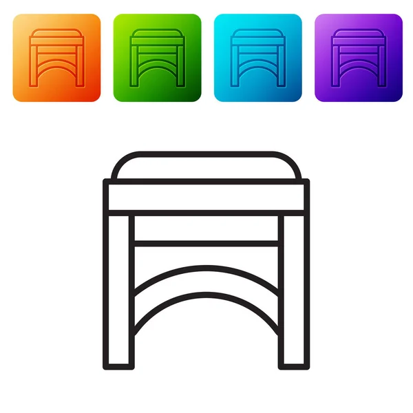 Ícone de cadeira linha preta isolado no fundo branco. Definir ícones em botões quadrados de cor. Ilustração vetorial — Vetor de Stock