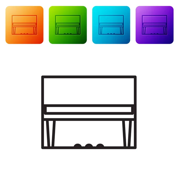 Linea nera Icona del pianoforte a coda isolata su sfondo bianco. Strumento musicale. Imposta le icone nei pulsanti quadrati a colori. Illustrazione vettoriale — Vettoriale Stock