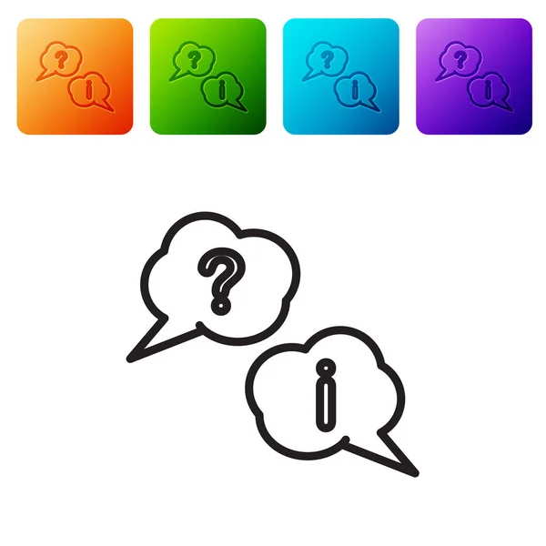 Black line Speech bubbles with Question and Exclamation icon isolated on white background. FAQ sign. Copy files, chat speech bubble and chart. Set icons in color square buttons. Vector Illustration — Stock Vector