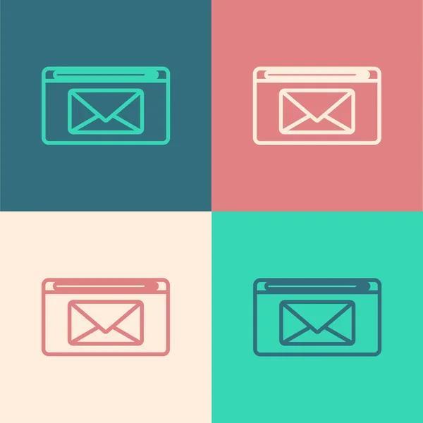 Színes vonal Mail és e-mail ikon elszigetelt színes háttér. Boríték szimbólum e-mail. E-mail üzenet jel. Vektorillusztráció — Stock Vector