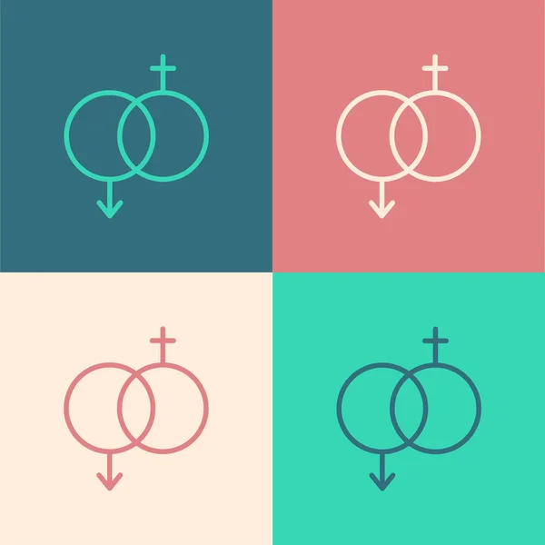 Color line Gender icon isolated on color background. Symbols of men and women. Sex symbol. Valentines day concept. Vector Illustration — Stock Vector