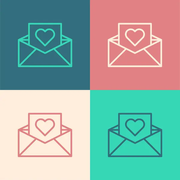 Color line Envelope with Valentine heart icon isolated on color background. Message love. Letter love and romance. Vector Illustration — 스톡 벡터