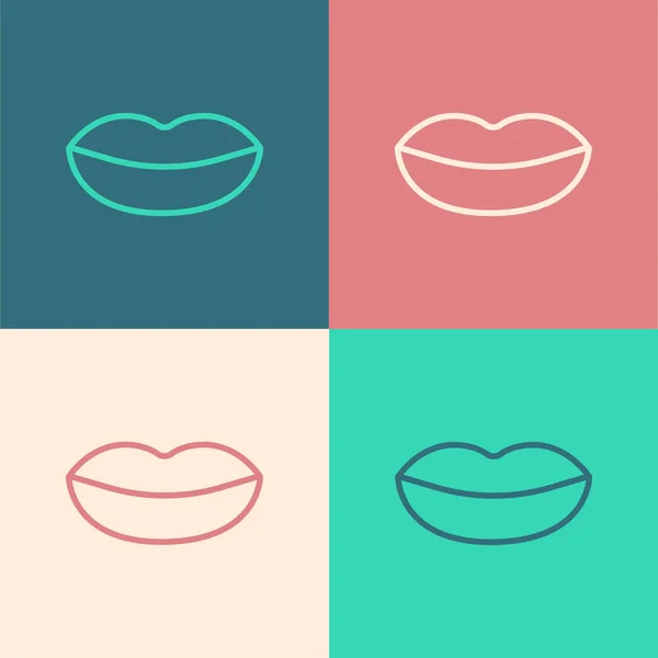 Warna garis Senyum bibir ikon terisolasi pada warna latar belakang. Simbol senyum. Ilustrasi Vektor - Stok Vektor