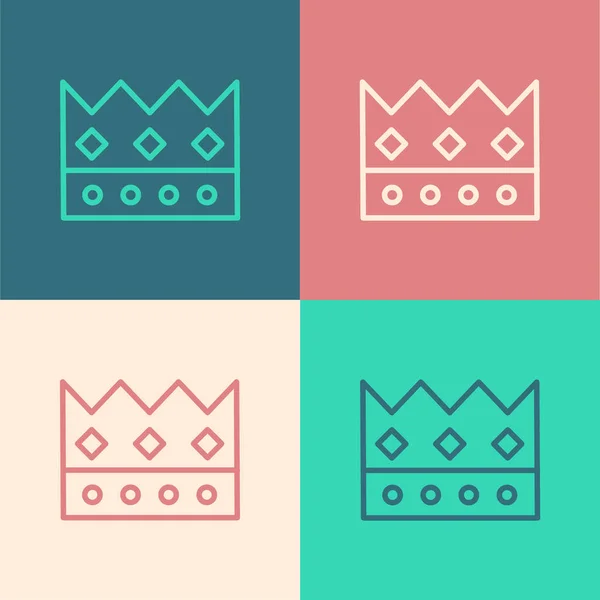 Línea de color Icono de corona King aislado sobre fondo de color. Ilustración vectorial — Archivo Imágenes Vectoriales