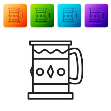 Siyah çizgi tahta sabıka simgesi beyaz arkaplanda izole edilmiş. Renkli kare düğmelerle simgeleri ayarla. Vektör İllüstrasyonu