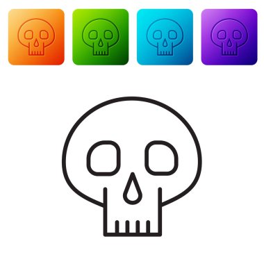 Siyah çizgi Kafatası simgesi beyaz arkaplanda izole edildi. Renkli kare düğmelerle simgeleri ayarla. Vektör İllüstrasyonu