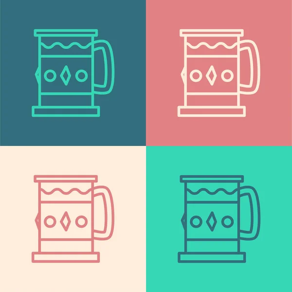 Color line Wooden mug icon isolated on color background. Vector Illustration — Stock Vector