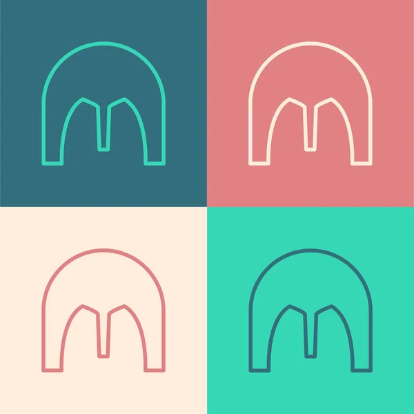 Barevná linka Středověká železná přilba pro ikonu ochrany hlavy izolovaná na barevném pozadí. Vektorová ilustrace — Stockový vektor