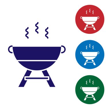 Mavi Barbekü Izgara simgesi beyaz arkaplanda izole edildi. Barbekü ızgara partisi. Renk simgelerini daire düğmelerine ayır. Vektör İllüstrasyonu