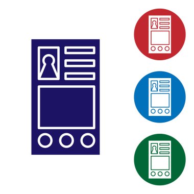 Beyaz arkaplanda mavi hesap ekran simgesi oluştur. Renk simgelerini daire düğmelerine ayır. Vektör İllüstrasyonu