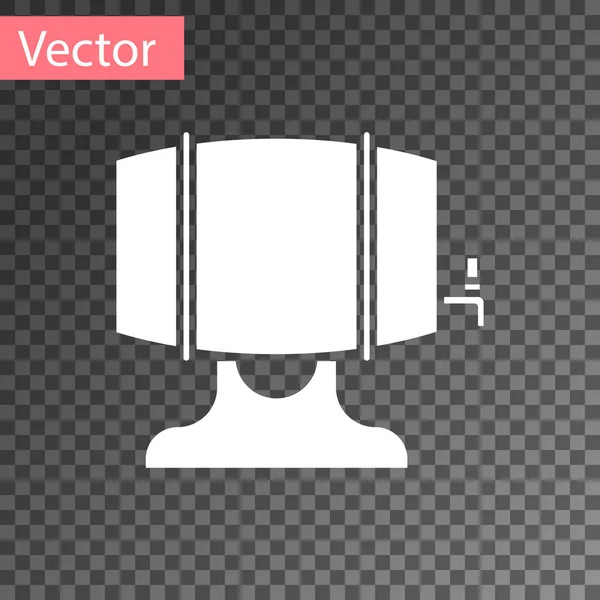 Barril de madeira branco em rack com ícone de torneira isolado em fundo transparente. Ilustração vetorial — Vetor de Stock